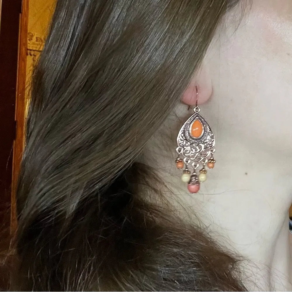 Zinc Alloy Vintage Bead Tassel Drop Earrings fall vibes autumn colors‎